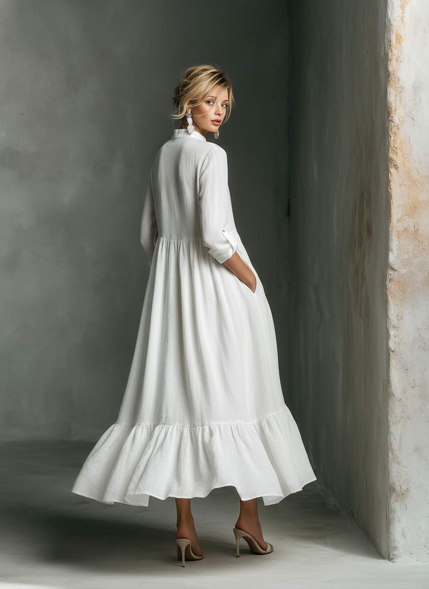 Pearl | Ruffled Long Sleeve Maxi Dress