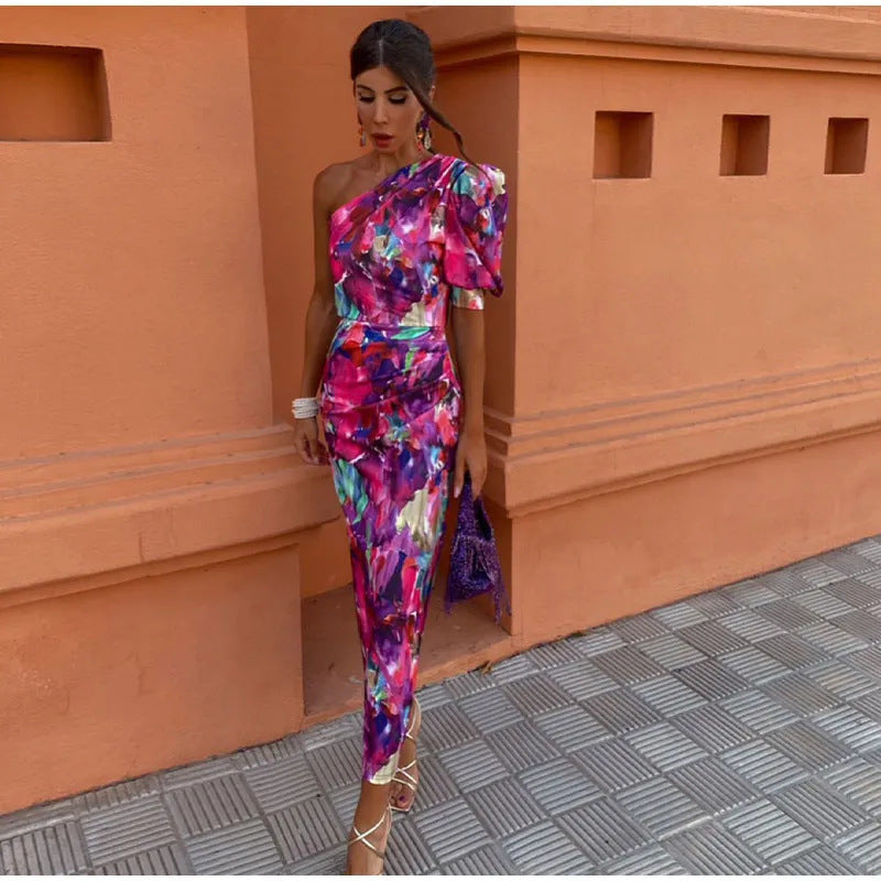 Yllana | Midi Dress for Women with One Shoulder Purple