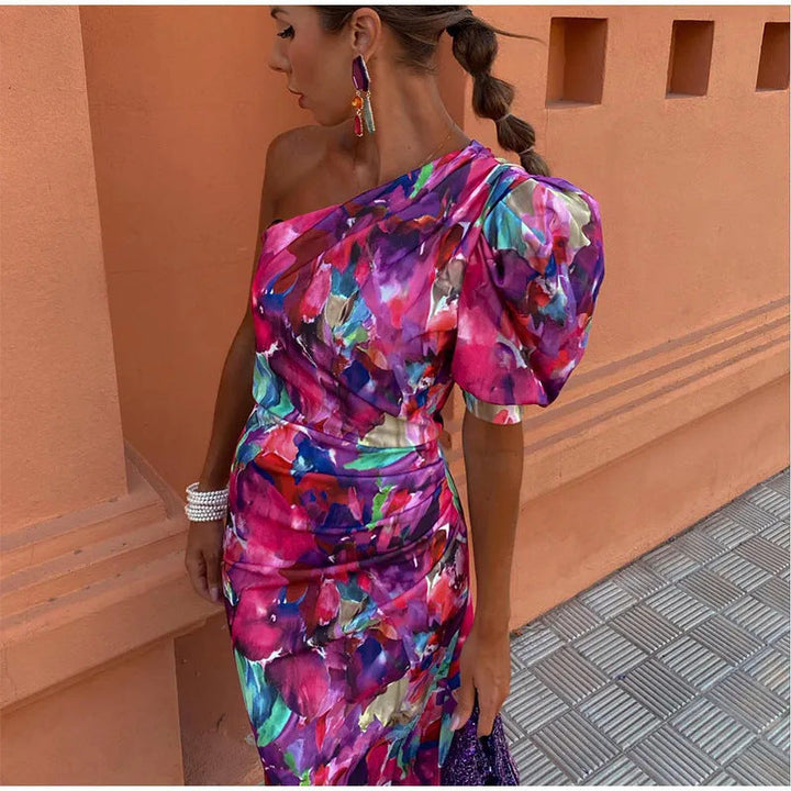 Yllana | Midi Dress for Women with One Shoulder Purple