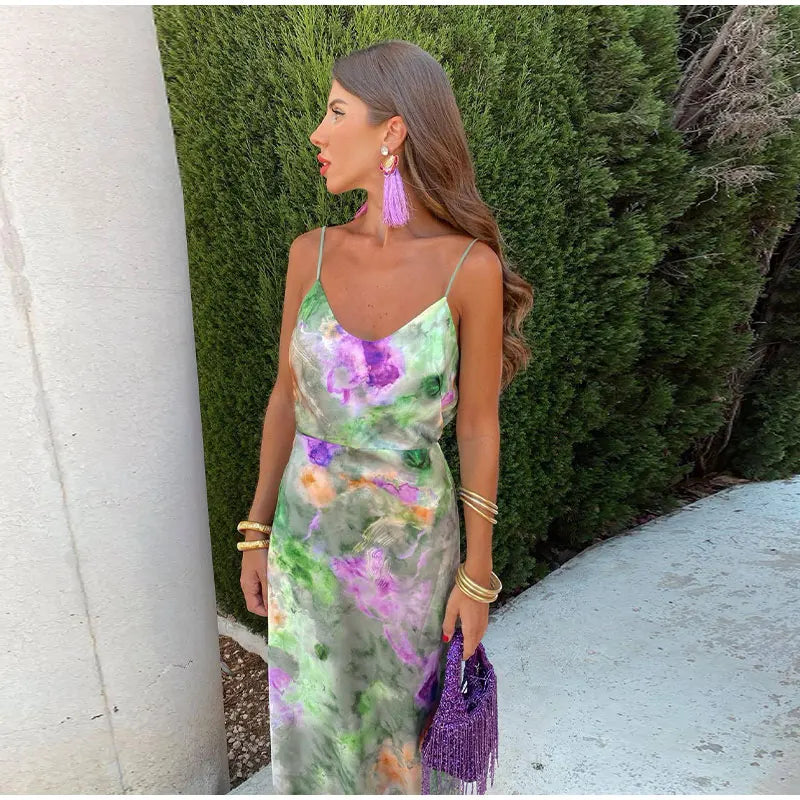 Anisten | Stylish Maxi Dress with Halo-Dye Print and Removable Cup