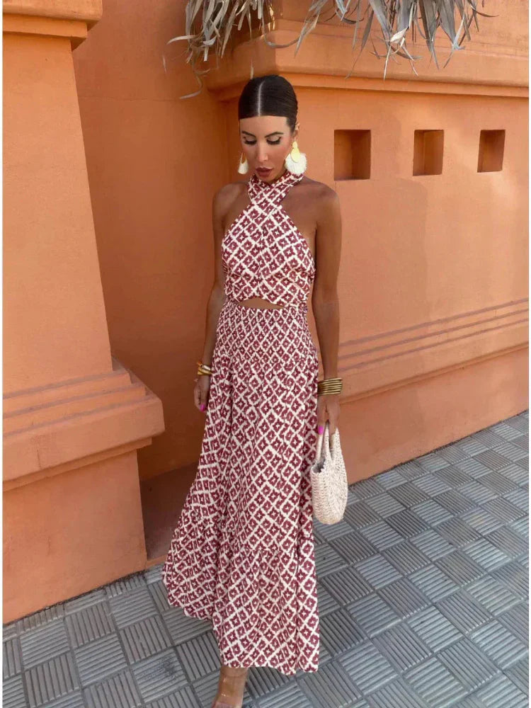 Mickay | Elegant Draped Midi Dress with Exposed Shoulders