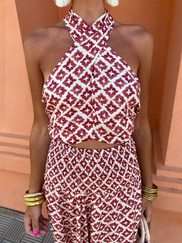 Mickay | Elegant Draped Midi Dress with Exposed Shoulders