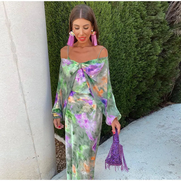 Anisten | Stylish Maxi Dress with Halo-Dye Print and Removable Cup