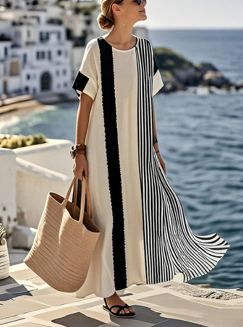 Long Dress with Contrast Stripes