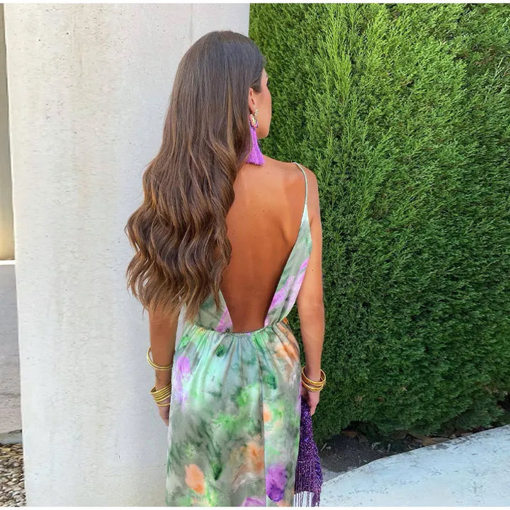 Anisten | Stylish Maxi Dress with Halo-Dye Print and Removable Cup