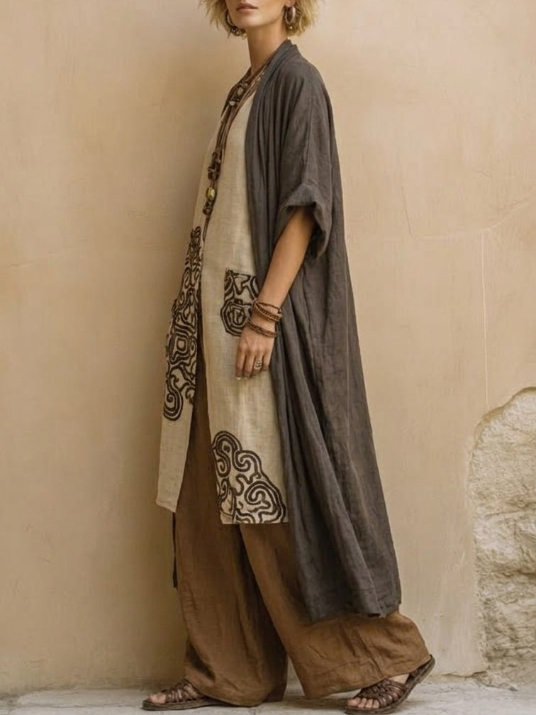 Sophie | Dark Gray &amp; Brown Tribal Print Three-Piece Set