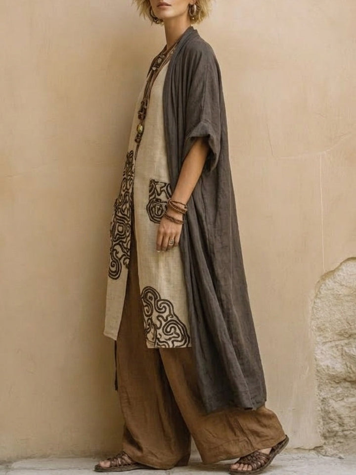 Sophie | Dark Gray &amp; Brown Tribal Print Three-Piece Set