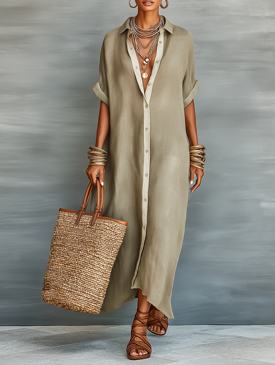 June | Short Sleeve Shirt Maxi Dress