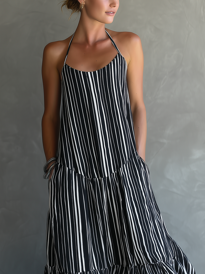Harlow | Striped Halter Tiered Maxi Dress