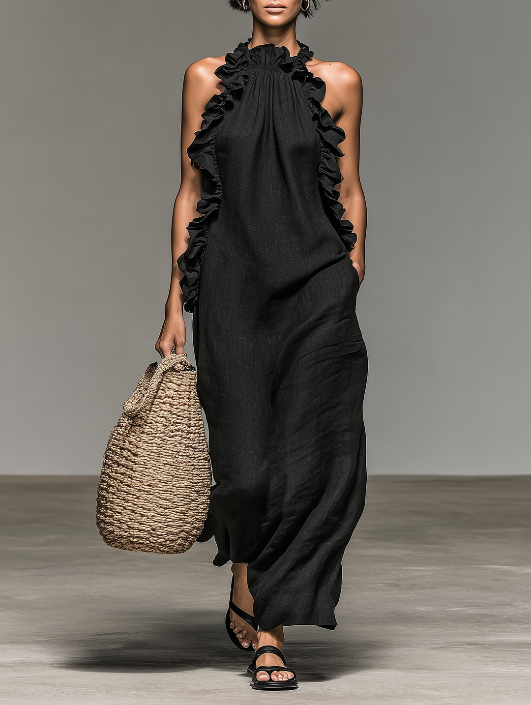 Iris | Sleeveless Ruffle Maxi Dress