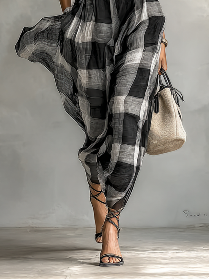 Monroe | Belted Plaid Maxi Dress