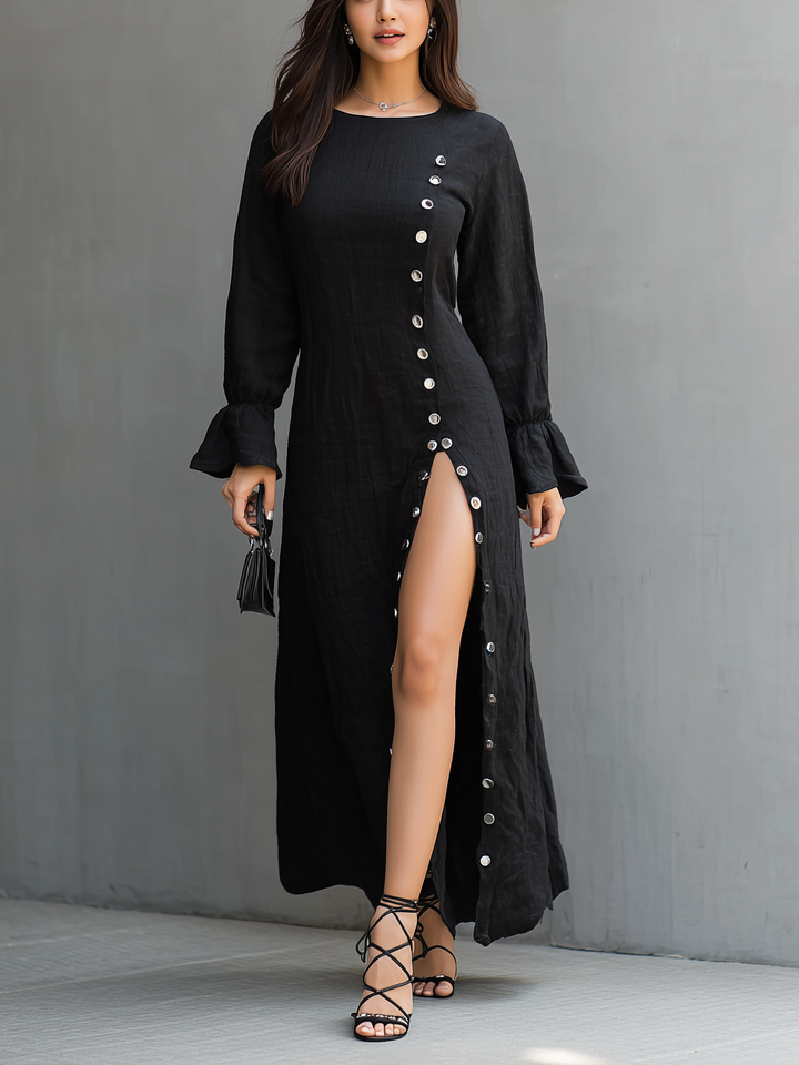 Noir | Long Sleeve Slit Maxi Dress