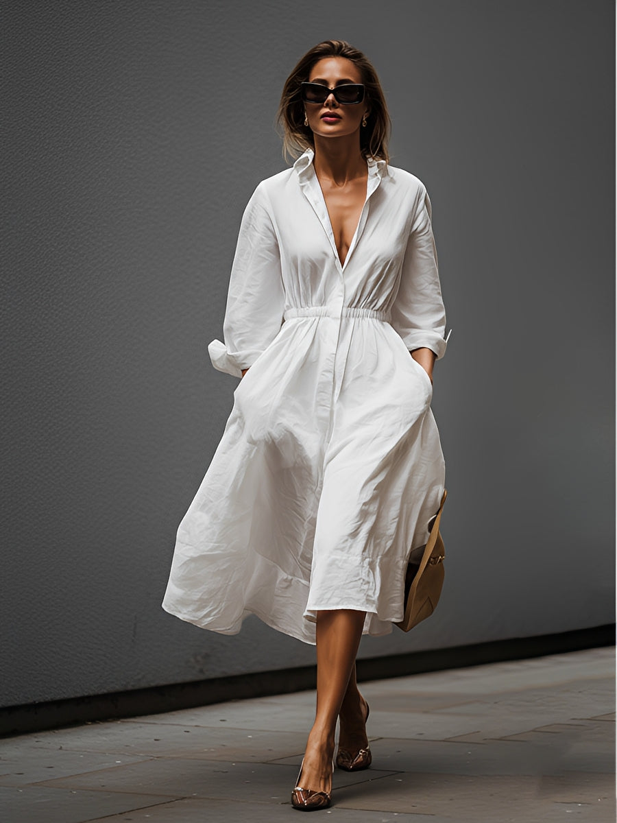 Winnie | Shirt Collar Elastic Waist Dress