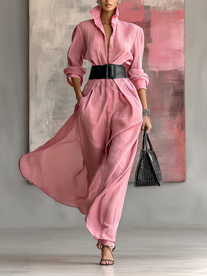 Nell | Belted Lapel Maxi Shirt Dress