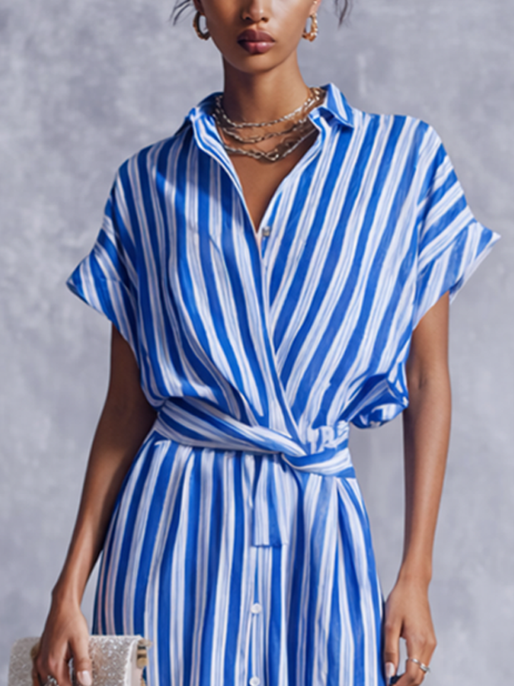 Marina | Striped Wrap Shirt Midi Dress