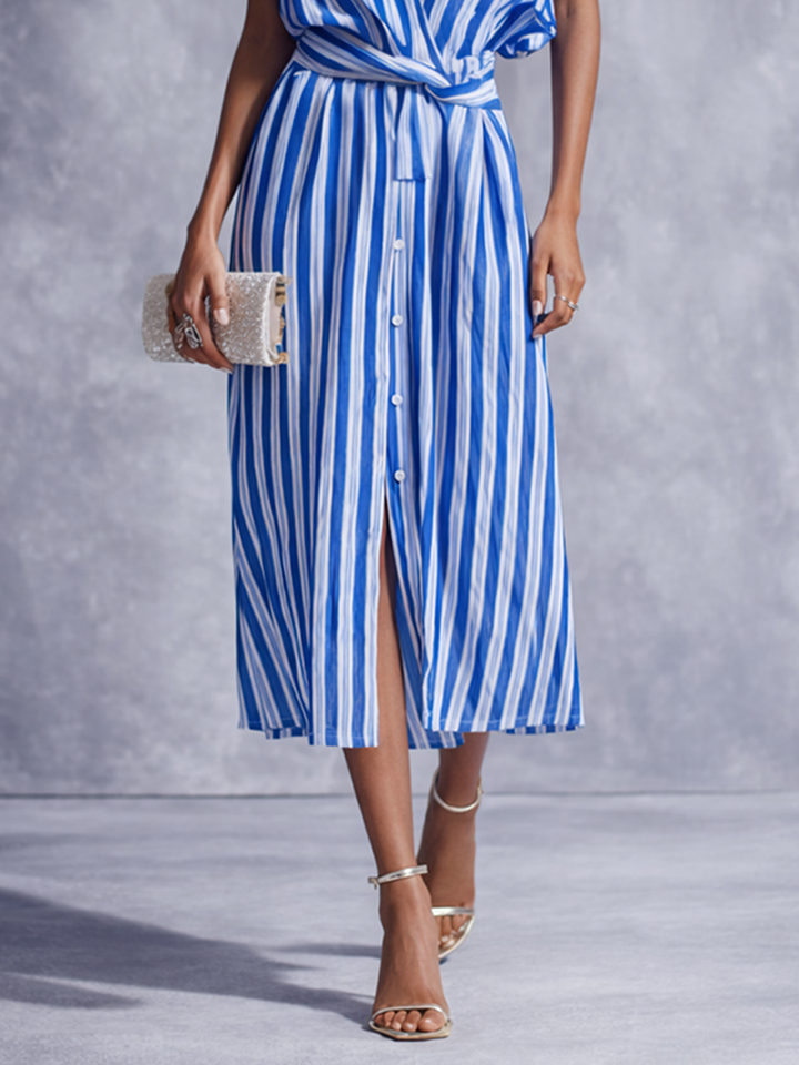 Marina | Striped Wrap Shirt Midi Dress