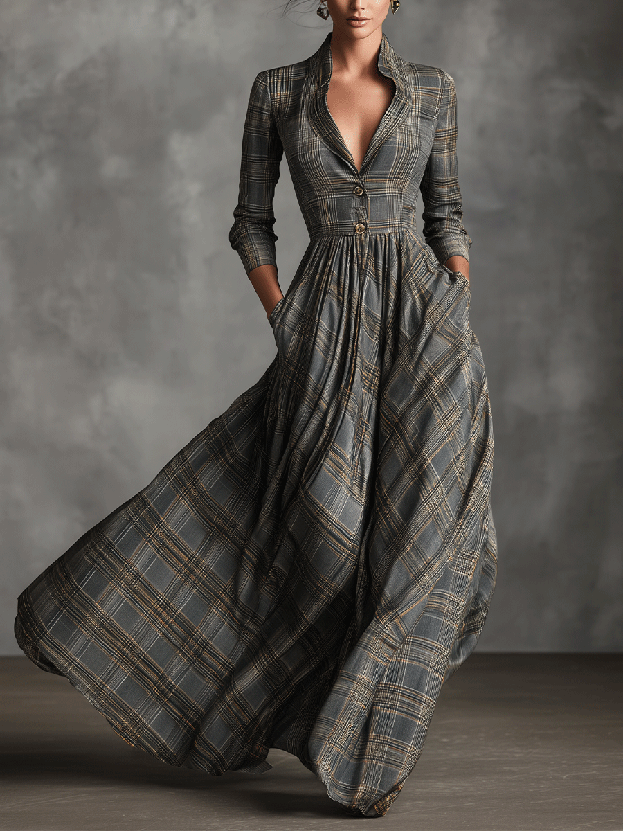 Ingrid | Tartan Flared Maxi Dress