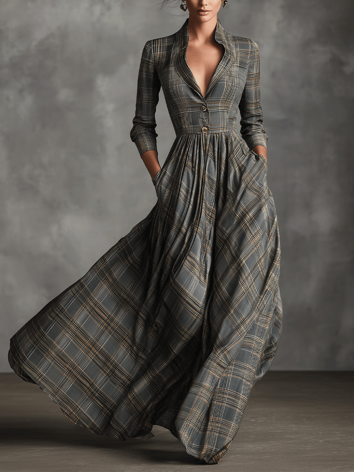 Ingrid | Tartan Flared Maxi Dress