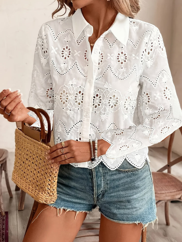 Elaine | White Lace Floral Blouse