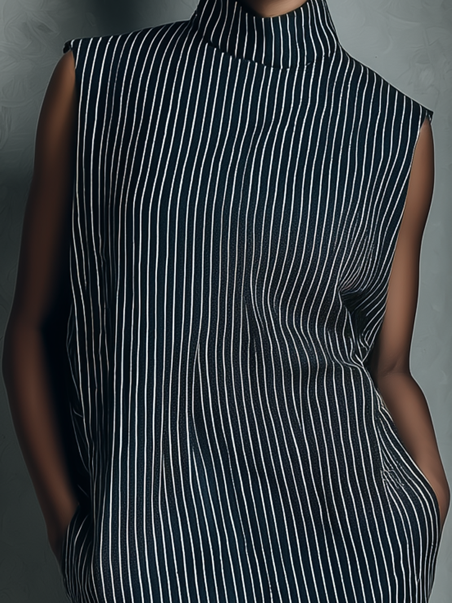 Navy | Striped Mini Dress With Pockets