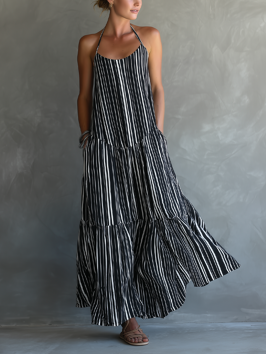 Harlow | Striped Halter Tiered Maxi Dress