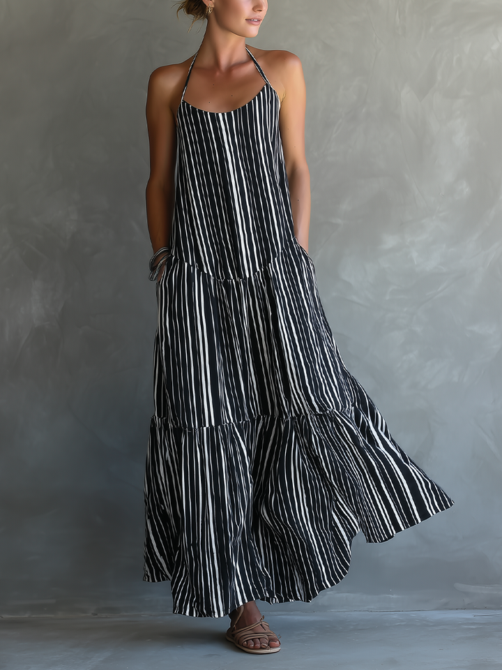 Harlow | Striped Halter Tiered Maxi Dress
