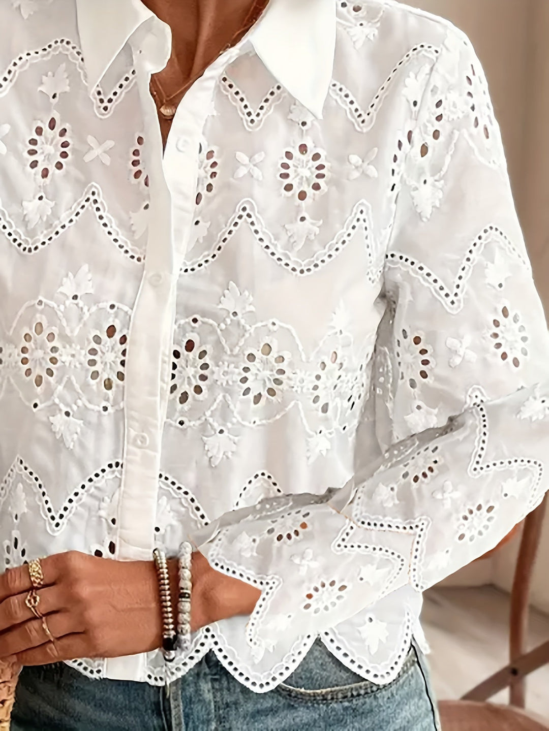 Elaine | White Lace Floral Blouse