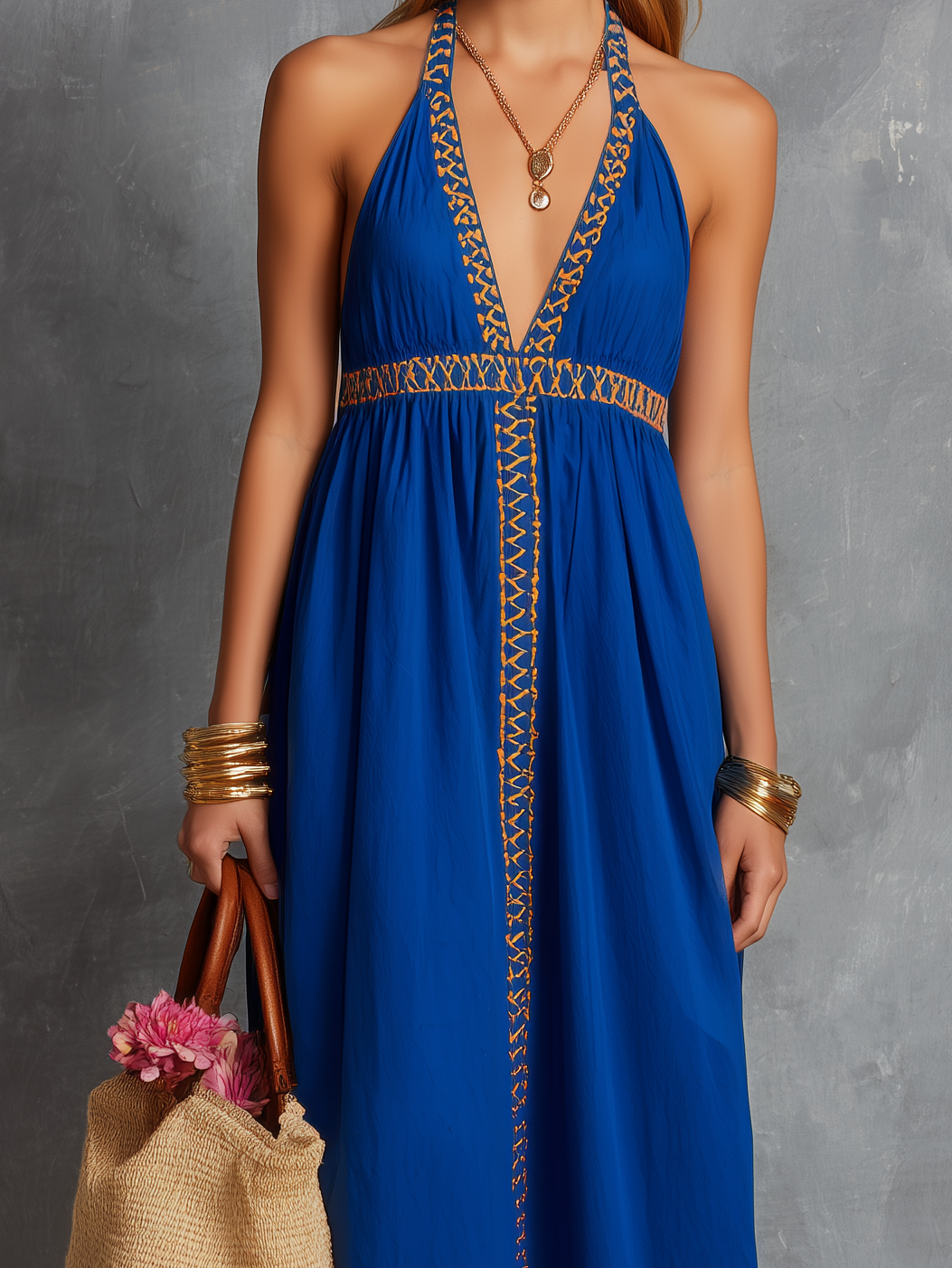 Indigo | Embroidered V-Neck Camisole Dress