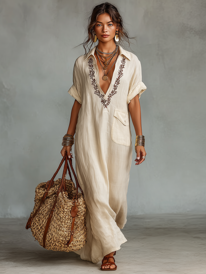 Savannah | Embroidered Collar Maxi Dress