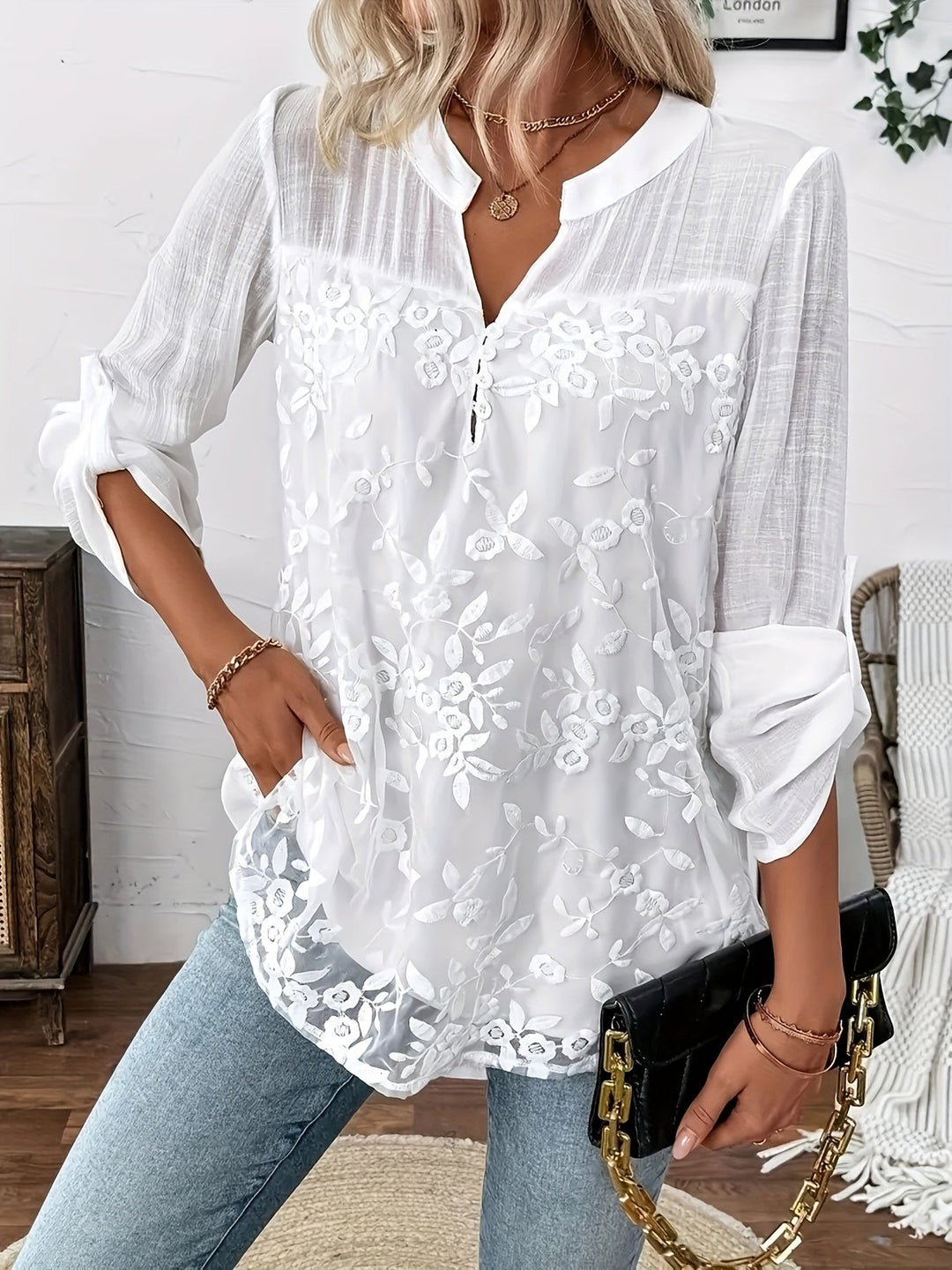Glenda | Floral Embroidery Lace Blouse