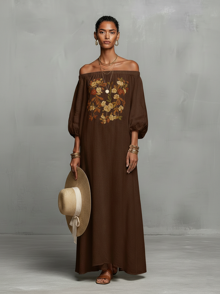 Lorena | Off-Shoulder Embroidered Maxi Dress