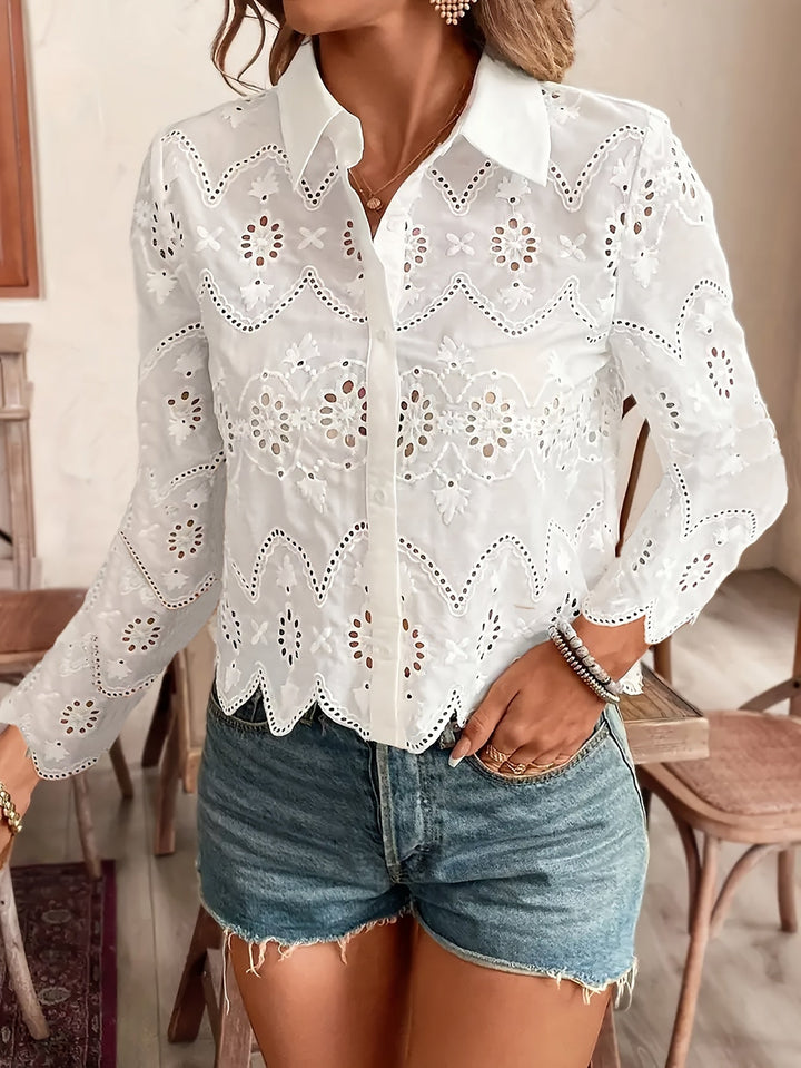 Elaine | White Lace Floral Blouse