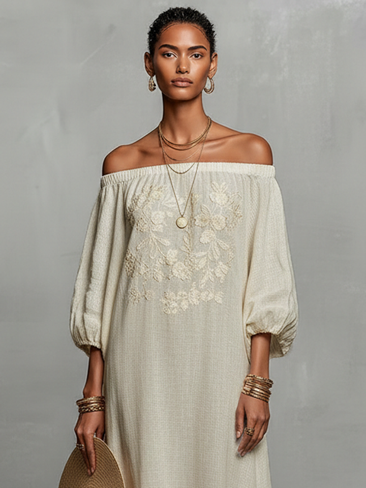 Lorena | Off-Shoulder Embroidered Maxi Dress