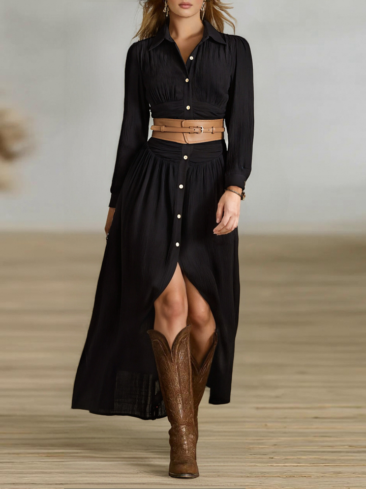 Esme | Pleated Single-Breasted Maxi Dress