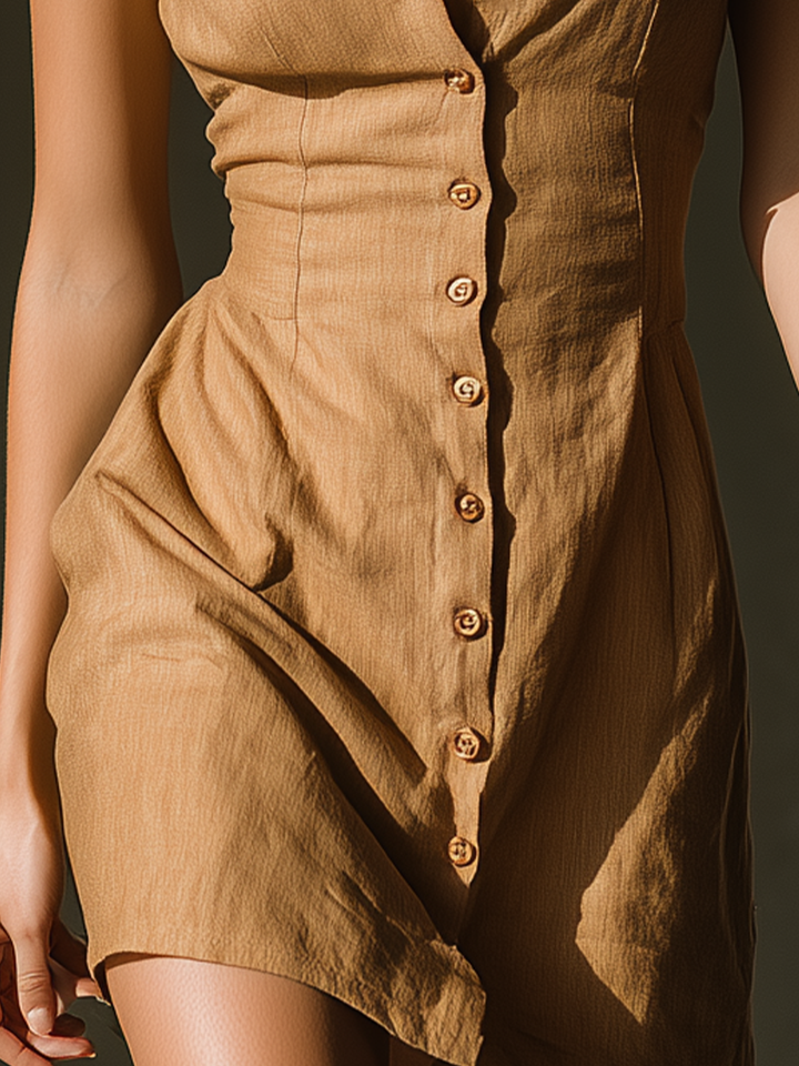 Camel | Button Placket Mini Shirt Dress
