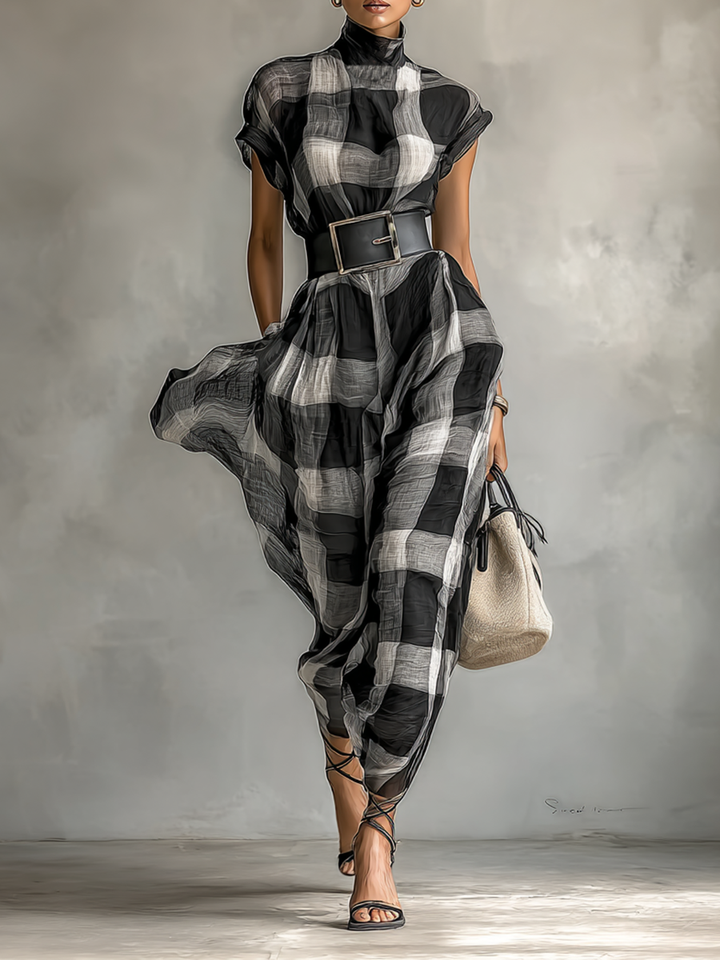 Monroe | Belted Plaid Maxi Dress