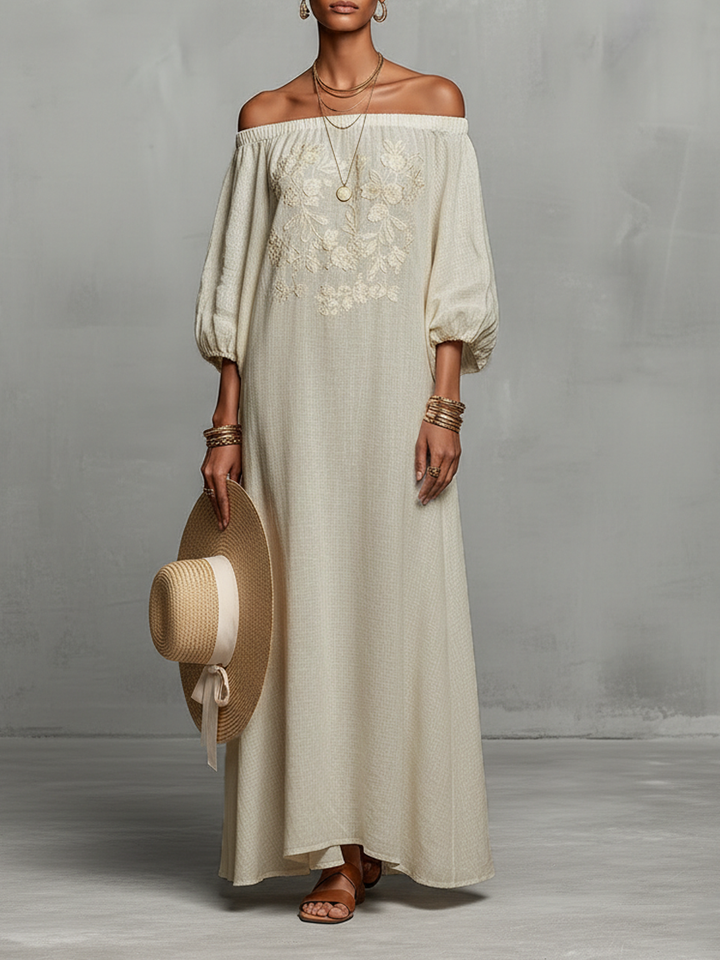 Lorena | Off-Shoulder Embroidered Maxi Dress