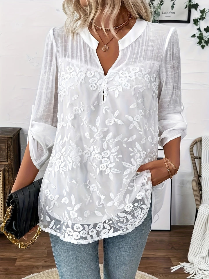 Glenda | Floral Embroidery Lace Blouse