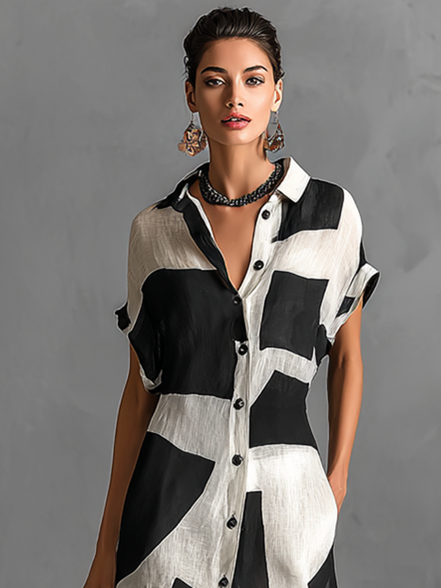 Lyra | Geometric Print Shirt Maxi Dress