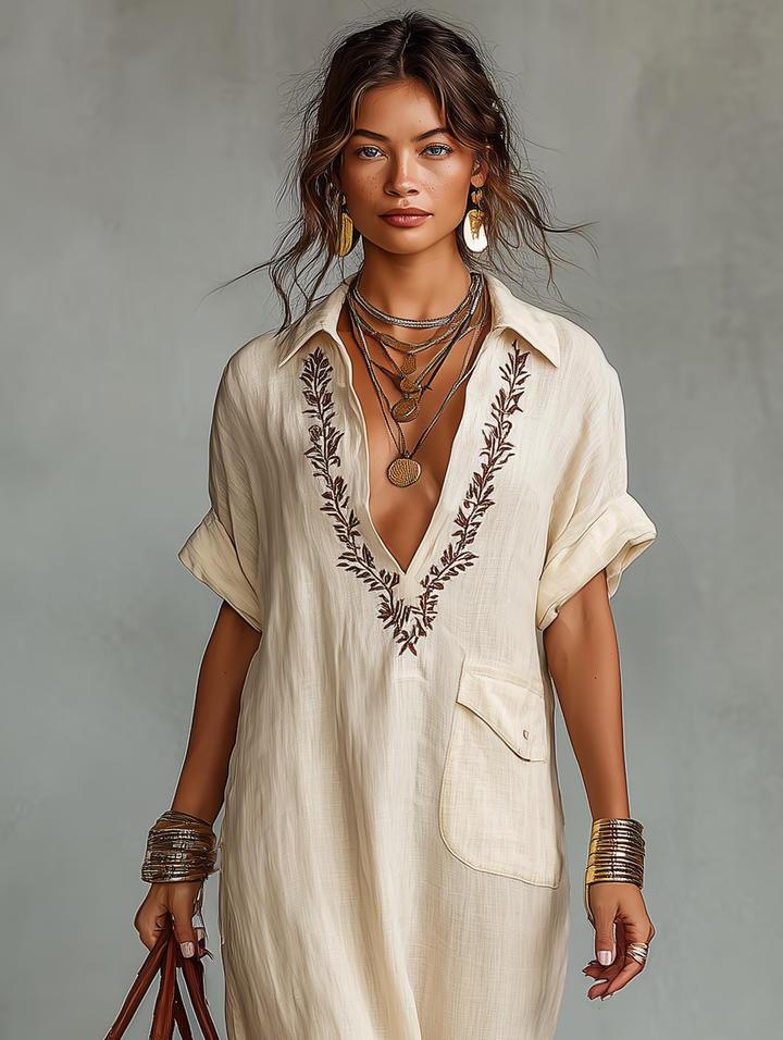 Savannah | Embroidered Collar Maxi Dress