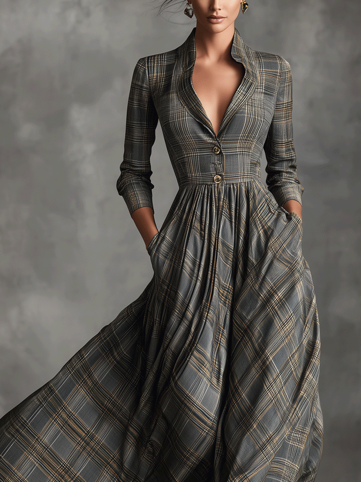 Ingrid | Tartan Flared Maxi Dress