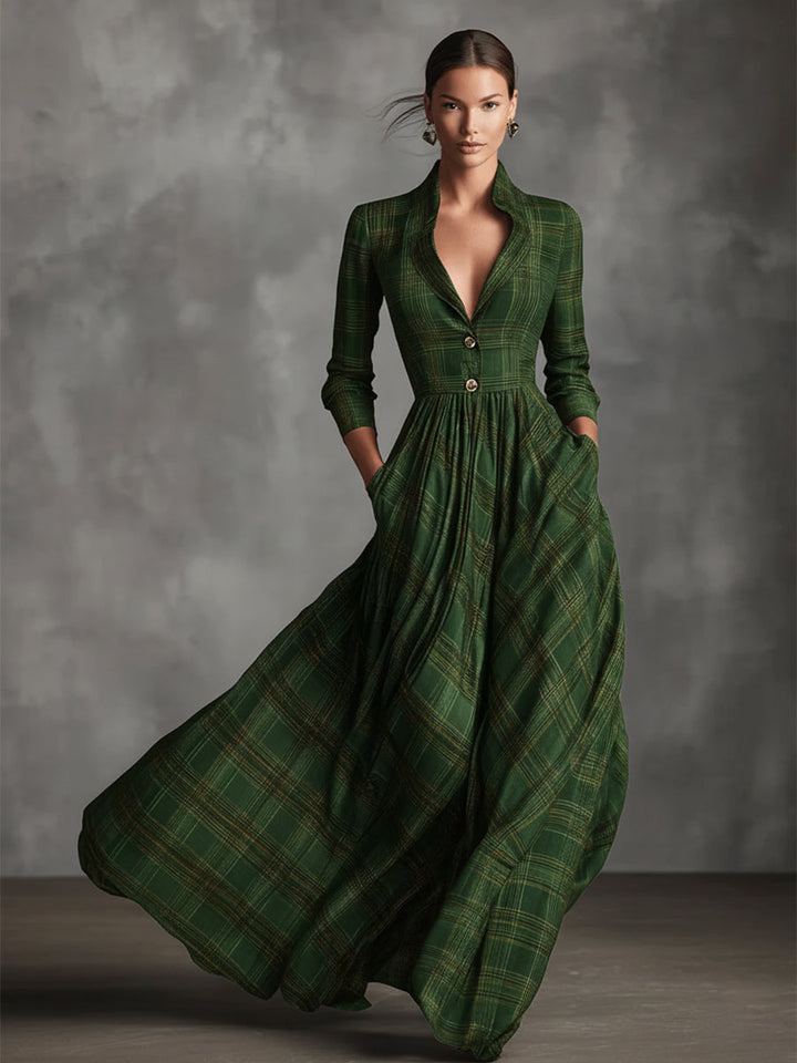 Ingrid | Tartan Flared Maxi Dress