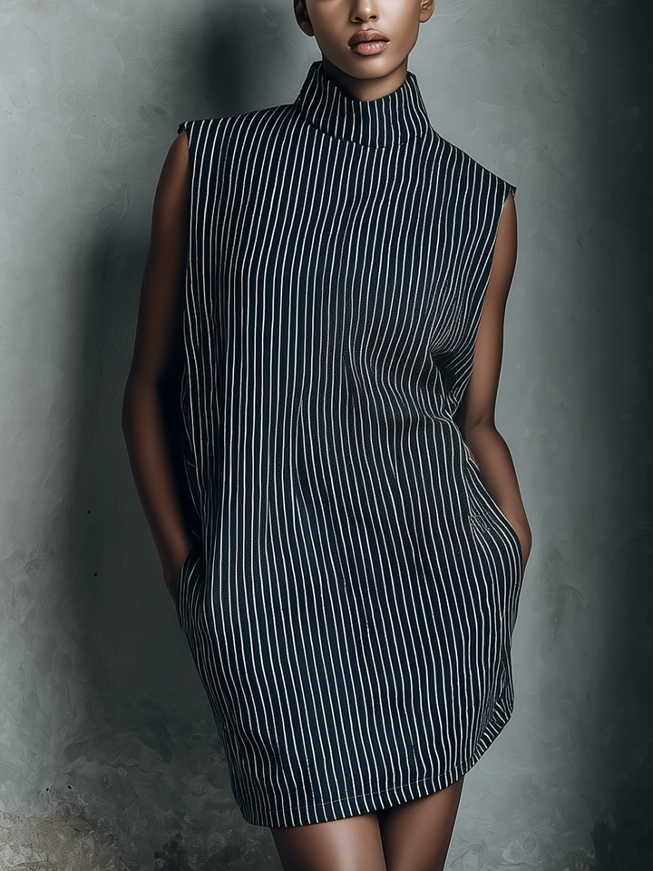 Navy | Striped Mini Dress With Pockets