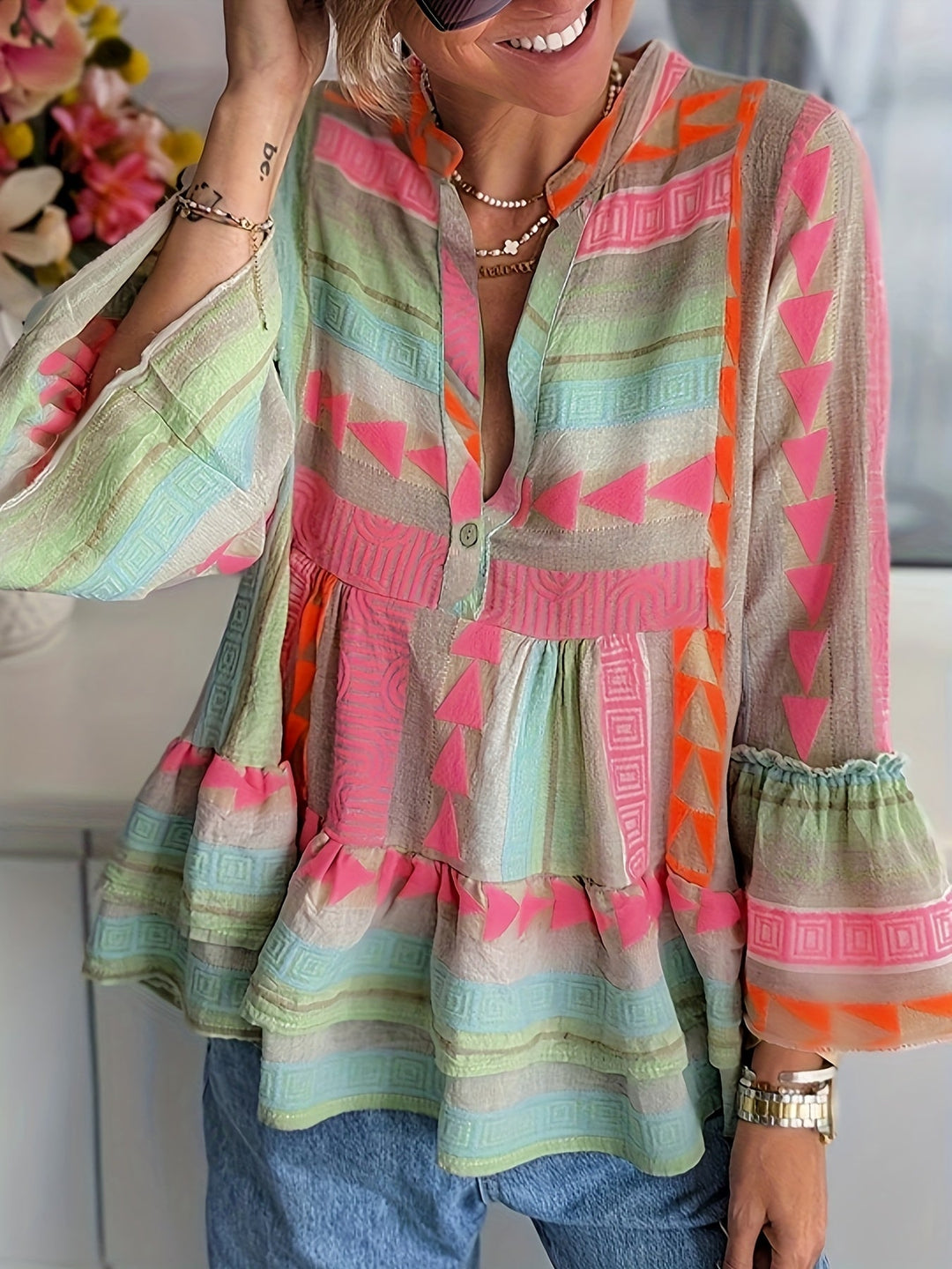 Evelyn | Ethnic Bell-Sleeve Blouse