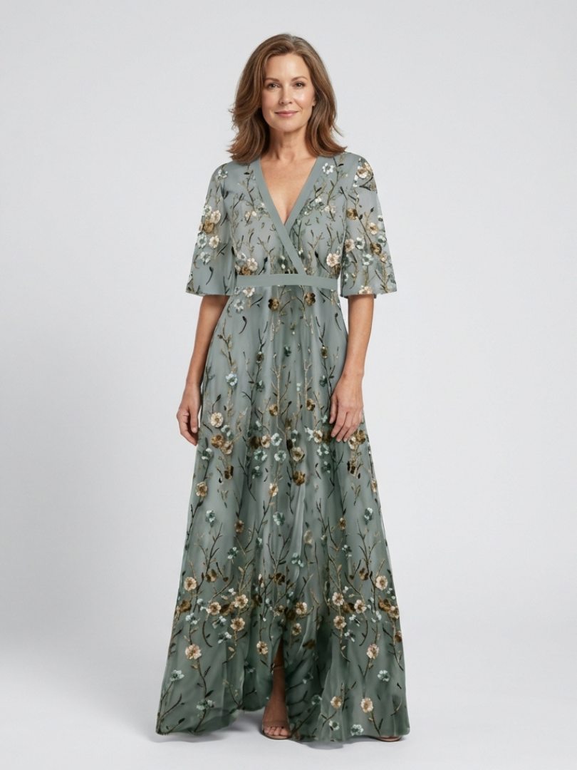 Evadne | Floral Embroidered Maxi Dress