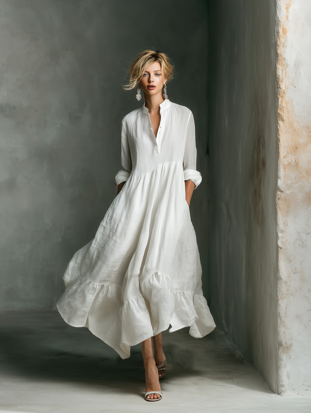 Pearl | Ruffled Long Sleeve Maxi Dress