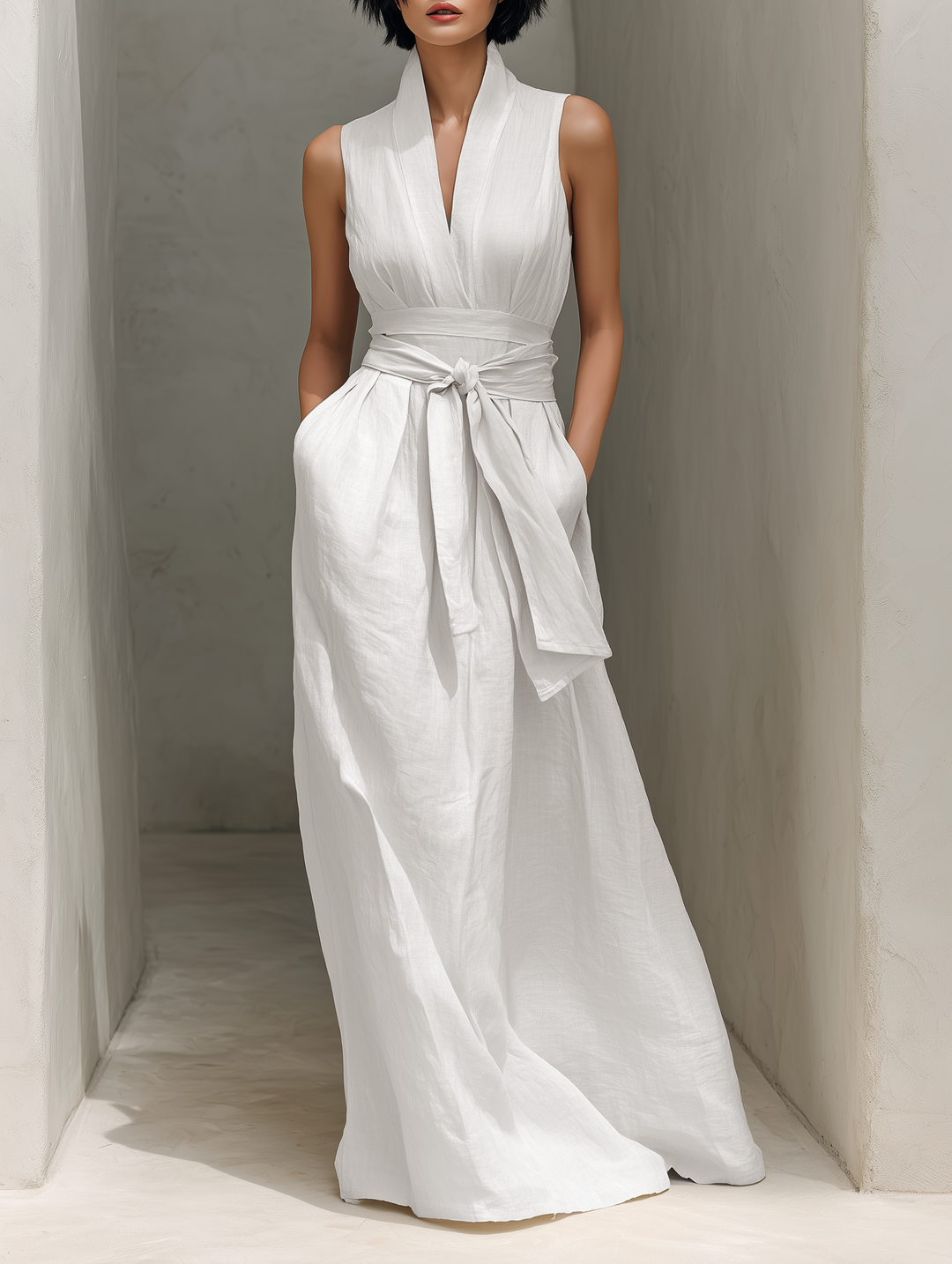 Opal | Belted V-Neck Sleeveless Maxi Dress