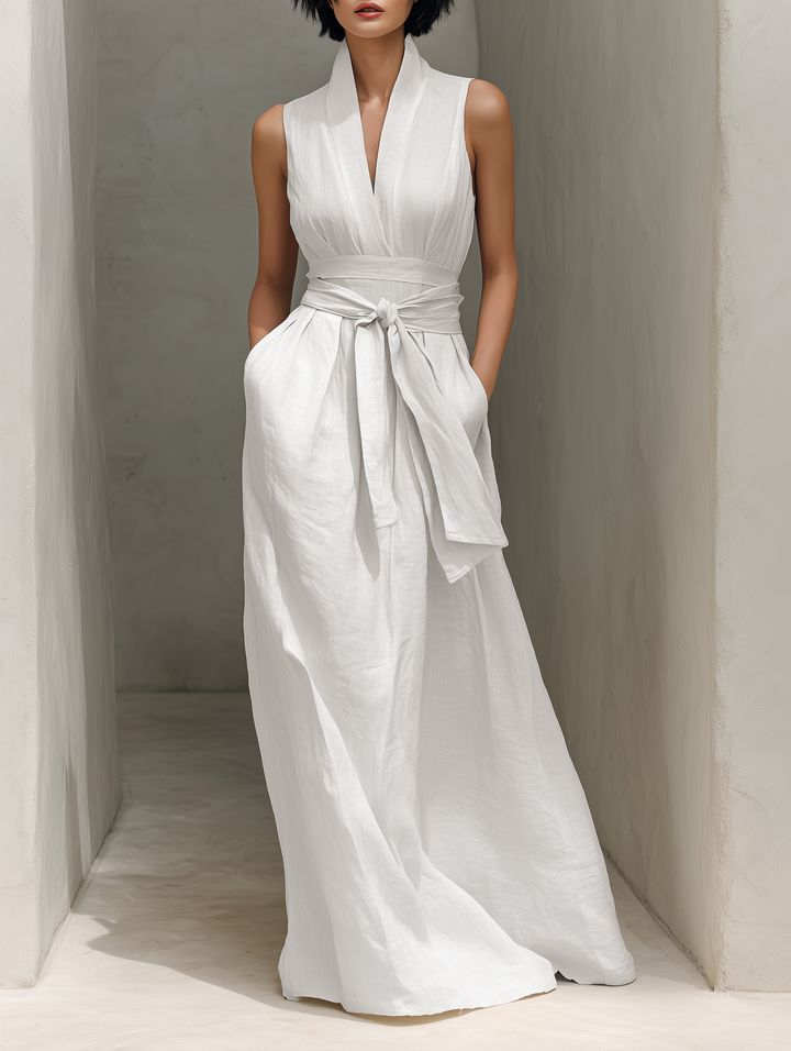 Opal | Belted V-Neck Sleeveless Maxi Dress