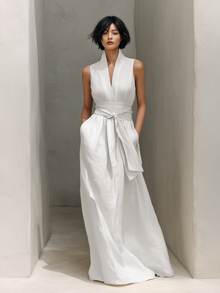 Opal | Belted V-Neck Sleeveless Maxi Dress