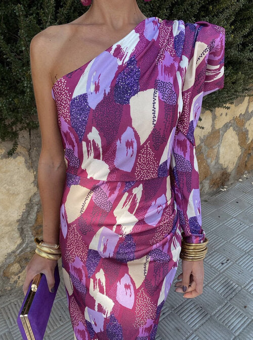 Yllana | Midi Dress for Women with One Shoulder Purple